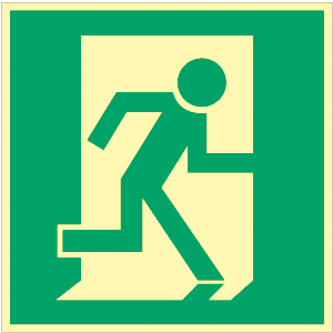 Notausgang/Rettungsweg rechts, Aluminium 200 x 200mm, langnachleuchtend, altes Format