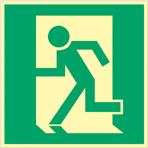 Notausgang/Rettungsweg links, Aluminium 200 x 200mm, langnachleuchtend, altes Format