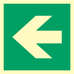 Richtungspfeil zu Notausgang/Rettungsweg-Markierung, Aluminium 200 x 200mm, langnachleuchtend