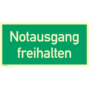 Notausgang freihalten, Folie 297x148mm, nachleuchtend, selbstklebend